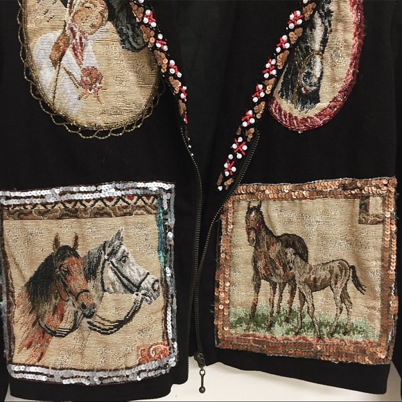 Vintage sequin cowgirl cowboy boot tapestry jacket - Picture 5 of 6